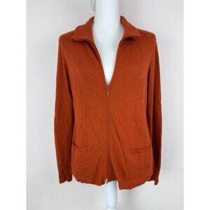 Eileen Fisher women's small burnt orange full zip cardigan wool‎ cashmere angora